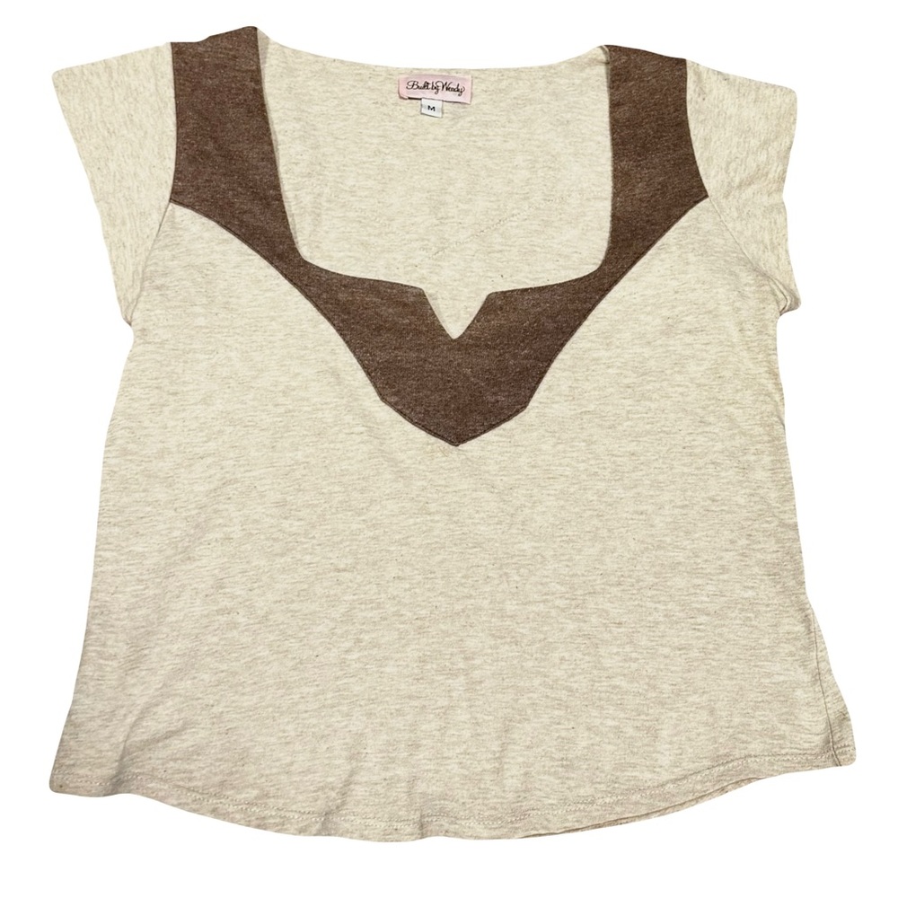 Vintage Built by Wendy cap sleeve tan/brown top